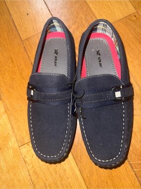 Xray Kids Navy Suede Moccasins with Decorative Strap